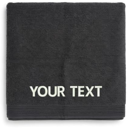 PERSOGO Handtuch mit Namen, personalisiertes Handtuch Bestickt mit deinem Text, Badetuch Saunatuch Gästetuch mit individuelle Stickerei, 100% Baumwolle (Grey, 100x180)