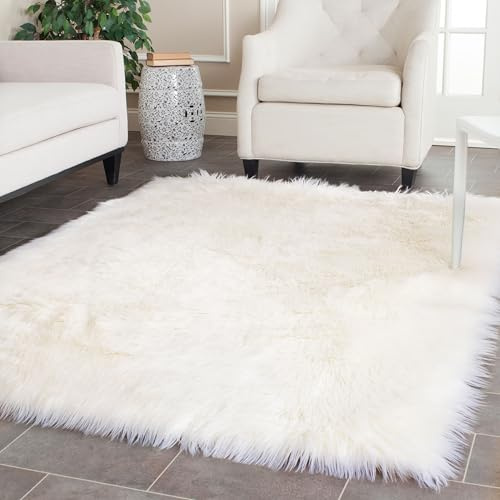SAFAVIEH Faux Sheep Skin Collection 5' x 8' Ivory FSS235A Silken Glam 2.35-inch Thick Area Rug