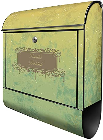 banjado Design Briefkasten personalisiert WT Vintage Messing 38,5x46,5x13cm & 2 Schlüssel - Briefkasten Stahl schwarz Zeitungsfach pulverbeschichtet - Postkasten A4 Einwurf inkl. Montagematerial
