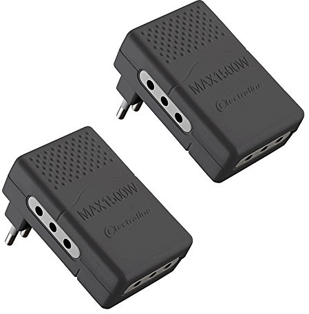 Electraline 92309 Set 2 Steckdosenadapter, 3-Fach, 10 A, Schwarz
