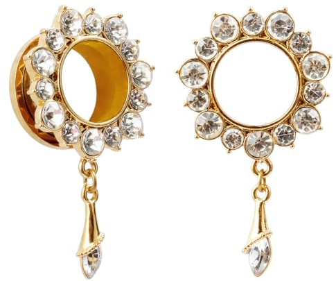 KUBOOZ Gemme Blume Drop Ösen vergoldet Edelstahl Flare Schraube Rücklauf Ohr Tunnel Plugs Gauge, Edelstahl