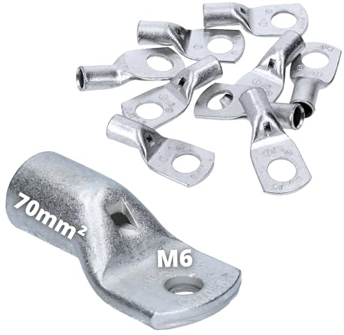 Cembre 10x Capocorda a Tubo 70 mm² M6 in Rame Stagnato, Non Isolato | Connettori a crimpare professionali per auto, barca e industria. Conformi DIN EN 13600, alta conduttività e anticorrosione.
