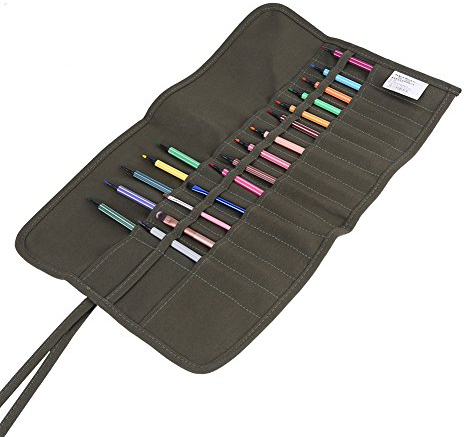 Asixx Federmappe Stifterolle, Federmäppchen Pinseltasche aus Leinwand mit 30 Löcher Praktische Stifttasche für Künstler/Schüler/ Reisen