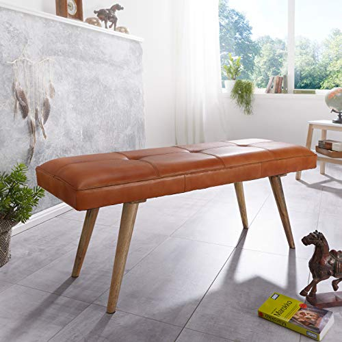 KADIMA Design Sitzbank Lederbank Holz Massiv Flurbank Esszimmerbank Polsterbank