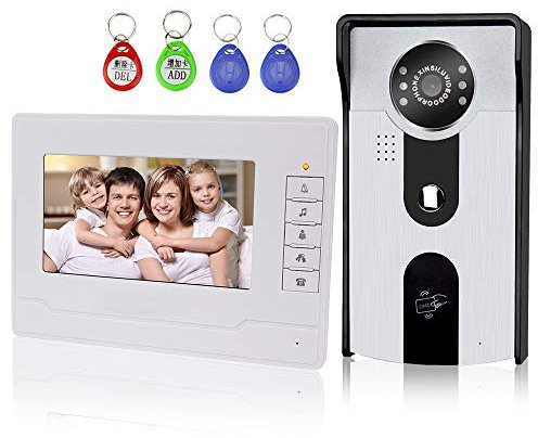 KDL 7” Video Doorbell Door Phone Intercom System RFID Access Control with Two-Way Audio/IR Night Vision/Multi Ring/Color HD Camera Monitor for Home Security (1 Monitor)