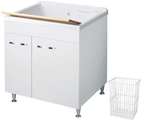 Negrari Classica Lavatoio Montato 75x60 L75 P60 H85 cm Bianco Bagno Cesto Mobile Legno Vasca Polipropilene Termoformatura Grande Asse Pino Piedini Anta Rallentata Sportello Arrotondato Maniglia Cromo