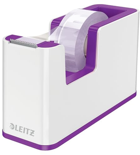LEITZ WOW Dispenser per nastro adesivo Dual Color, Base Appesantita, Nastro adesivo da 10 mt incluso, Bianco/Viola, 53641062