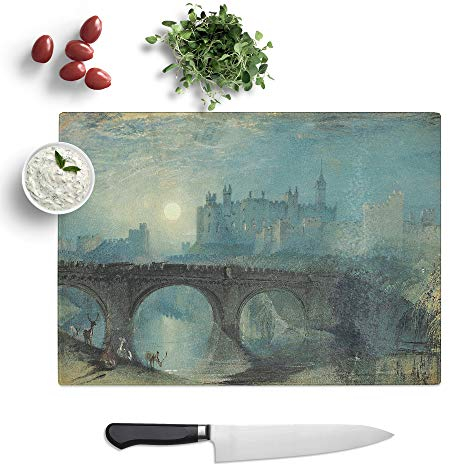 Kitchen Chopping Board Glass - J.M.W. Turner (Joseph Mallord William Turner) Alnwick Castle - Textured Worktop Saver Cutting Board - Heat Resistant, Shatterproof and Hygenic - 39 x 28.5 cm