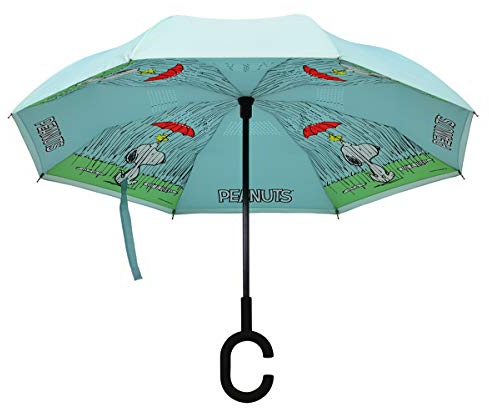 Mark Feldstein & Associates Blue Peanuts Umbrella - Snoopy and Woodstock Design, 44-Inch Diameter, Windproof, Easy Storage, Blue Peanuts, 43 inch, Compact