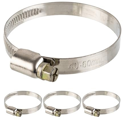 Schlauchschellen mit Schneckenantrieb, 4 Stück, Spannbereich Ø 40-60 mm, für 2 Schläuche, W2 Edelstahl, Kreuzschlitz SW7, 9 mm Bandbreite, Fixierung von Waschmaschine, Spülmaschine Anschluss