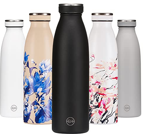 B2DO for GH Trinkflasche Edelstahl 500ml Tinte Schwarz | Wiederverwendbare Vakuum Metall Thermoskanne Wasserflasche |Auslaufsichere isolierte Thermosflasche |BPA-freie Isolierflasche für Sport, Office