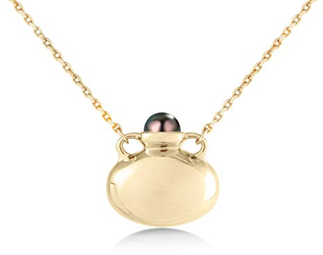 Personalized Engraving Bottle Black Pearl Necklace Gold Tone Amphora Vessel Vase Jar Tahitian Necklace