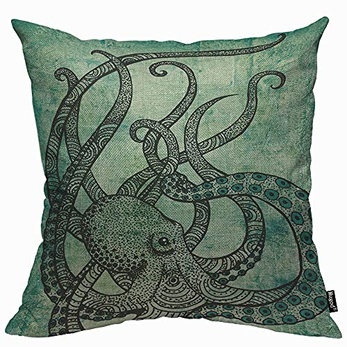 Mugod Green Octopus Cushion Cover Throw Pillow Covers Gorgeous Cool Color Printed Pillow Case for Men Women Decorative Home Sofa Chair Couch 45x45cm/18x18 Inch