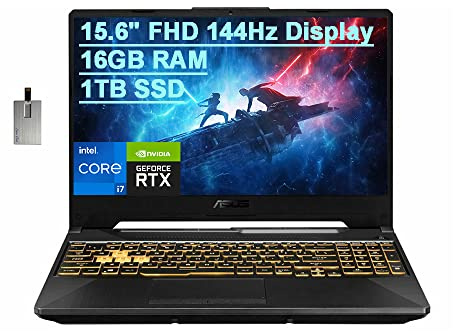 ASUS 2021 TUF Gaming F15 15.6 FHD 144Hz Laptop, Intel 8-Core i7-11800H CPU, 16GB RAM, 1TB PCIe SSD, Backlit Keyboard, GeForce RTX 3050 Graphics, HD Webcam, Windows 10, Gray, 32GB Snowbell USB Card