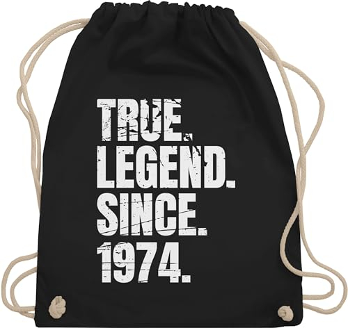 Turnbeutel Rucksack - 50. Geburtstag - True Legend since 1975 Vintage - Unisize - Schwarz - geschenke für damen ab 50 50.geburtstag 1974 stoffbeutel zum 50er legenden stofftasche geschenktasche