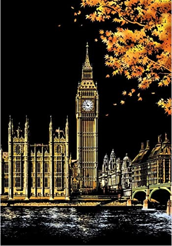 SMDSAZ 23 Farben Dekorative Kratzer Malerei Welt Sehenswürdigkeiten Bilder Kratzen Zeichnung Papier Dekoration Geburtstagsgeschenke (Color : London Big Ben)