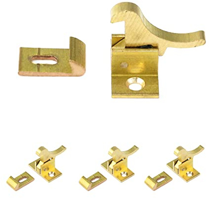 Crapyt 4 PCS Elbow Window Latch Door Lock Buckle Small Bird-shaped Brass Hardware Spring Buckle with Mounting Screws for Window/Door/Cabinet/Box/Wardrobe Catch Hook Lock 4 Set