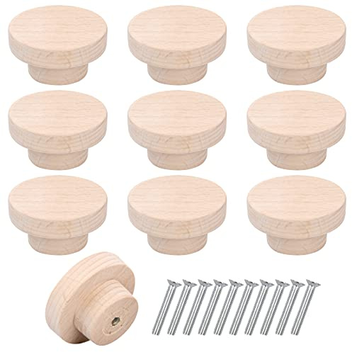 suchkawe 50mm Wooden Drawer Knobs 10 Pcs, Round Wood Door Handles Cupboard Drawer Pulls with Screws for Cabinet, Wardrobe, Furniture, Kitchen