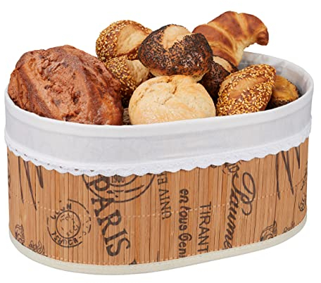 Relaxdays Cestino Portapane, Design Paris HLP 16x34x23,5 cm, Cesto in bambù Porta Frutta e Croissant, Marrone e Bianco