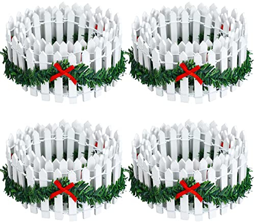 Spiareal 4 Pcs Christmas Village Accessories Fairy Garden Fence, White