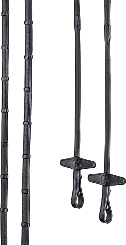 Sunride teilbare Gummizügel mit Stegen für Pferde, aus weichem Echtleder und griffigem Gummi (Full 280 cm, schwarz)