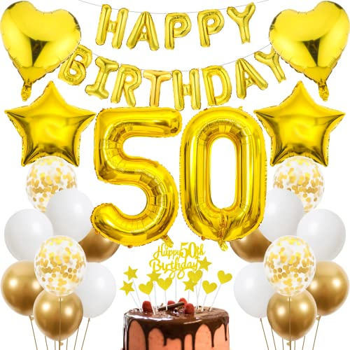 Cnrose 50. Geburtstag Dekoration,Golden Tortendeko Geburtstag 50 Jahre Mann,Party Deko Gold,50 Geburtstag Männer Frau,Tortendeko 50. Geburtstag Mann Frauen,Geburtstagsdeko 50 Jahre Frauen