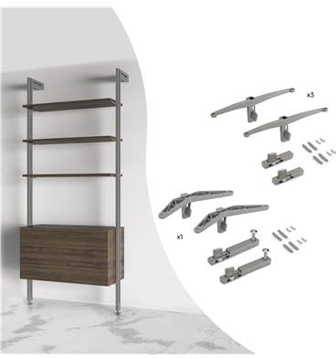 Emuca - Stützenset Zero für Holzregale und Modul, Bemalte Steinfarbe, Zamak und Kunststoff, 1 Set