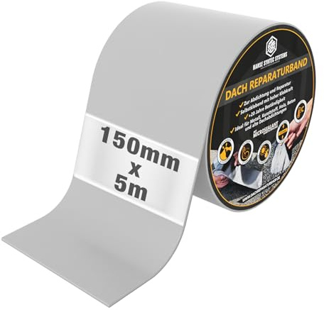 HSS Dach Reparaturband 20 Jahre beständig 150mm x 5m Grau selbstklebend | 150mm x 5m · Für Dach & Abdichtungen · Wasserdichtes Klebeband · Ohne Lösemittel · Graues MicroSealant Dichtungsband