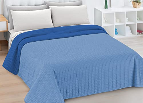 BIANCHERIAWEB Quilt Trapuntino Piumino Estivo Double Face 100gr/mq Microfibra Zefiro Matrimoniale Blu-Azzurro