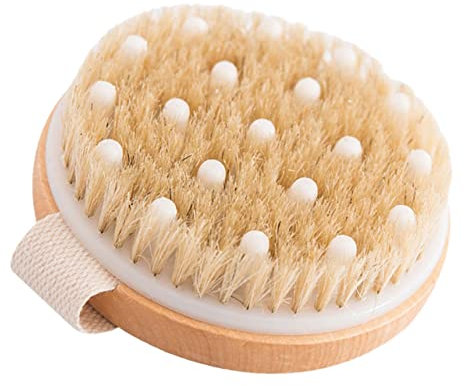 COLLBATH Wooden Bath Brush 11x11cm Bristle Body Exfoliating Massage Brush Round Head No Handle Suitable for Shower and Bathing