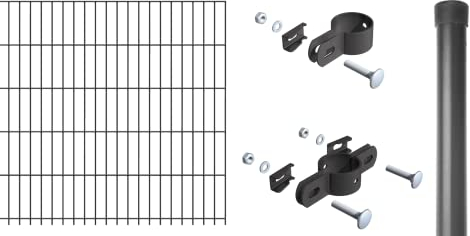 Alberts 683931 Einstab-Gittermatten-Set | Garden Typ 8/6/4 | verschiedene Längen und Höhen - wahlweise in verschiedenen Farben | anthrazit | 2000 x 1500 mm | Zaunlänge: 30 m