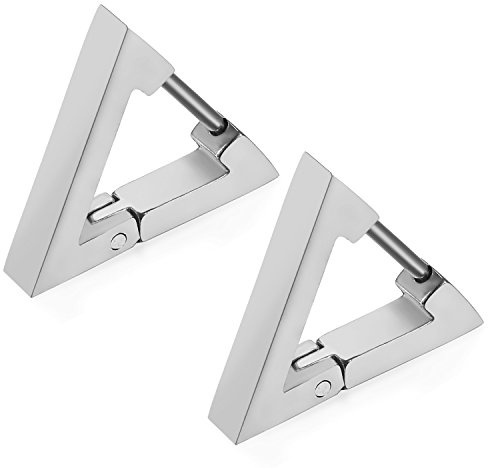 Flongo Creolon Dreieck Ohrringe silber klein Ohrstecker eckig dreieckig Edelstahl Schmuck Triangel Geometrisch Ohrschmuck punk Stud Earrings für Damen und Herren