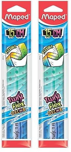 Maped - Material Escolar - Twist'n Flex Decor - Regla Plana de 15 cm - Doble Graduación - Material Flexible e Irrompible - Diseño Lúdico - 4 Modelos Diferentes (Paquete de 2)