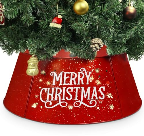 Putuo Decor 68,6 cm Metall-Weihnachtsbaum-Halsband, rot, verstellbar, glänzend, Weihnachtsbaum-Ständer, Abdeckung für 1,8 - 2,5 m Baum, Bauernhaus-Weihnachtsschmuck für Bleistift, künstlich, lebende