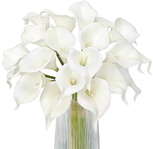 Letjolt White Calla Lily 20Pcs Artificial Flowers Bouquet for Wedding Bride Shower Blessing Gift Home Decoration Faux Calla Lilies Flower, 20 Pieces