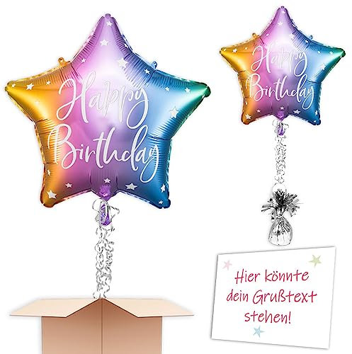 Happy Stern Heliumballon inkl. Heliumfüllung, Schmuckbänder, Gewicht und Karte mit Wunschtext als Geschenk oder an Wuschadresse senden