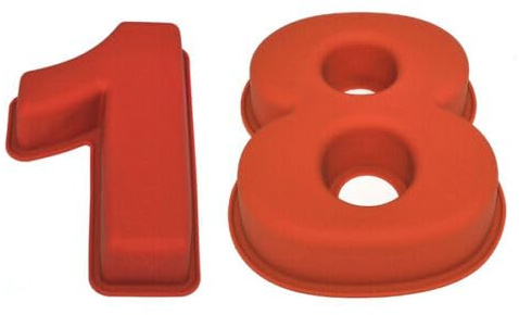 Selecto Bake Grand moule à gâteau en silicone en forme de chiffre 18 pour 16e anniversaire de mariage 1 8