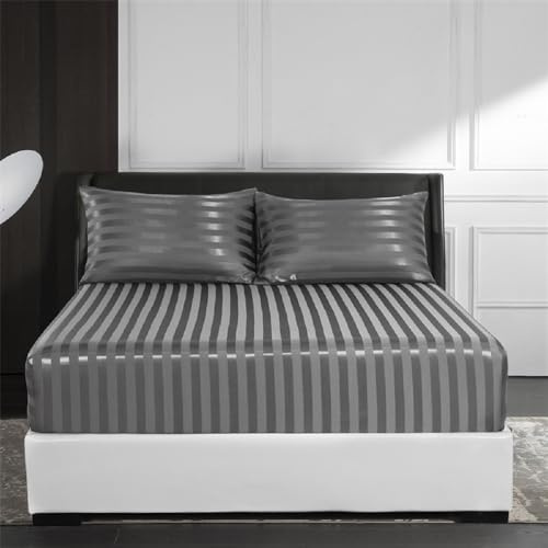 Spannbettlaken 200x200 cm Satin Glänzend Kühlende Boxspringbett Glanzsatin Luxus Grau Anthrazit Muster Topper Bettlaken Glatt Seide Spannbetttücher Leintuch 200 x 200 Hohe Matratze bis 25-30 cm