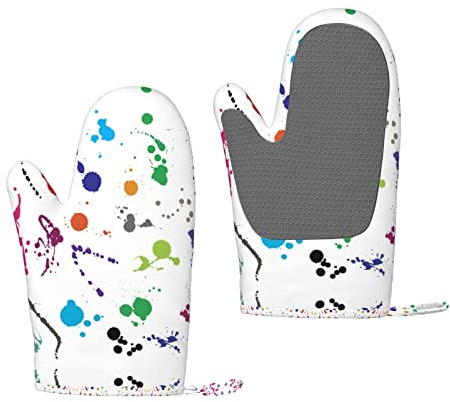 Abstrakte Farbspritzer Silikon Ofenhandschuhe - Hitzebeständige Grillhandschuhe mit Fingern Wasserdicht Rutschfeste Ofenhandschuhe Küche Kochen Handschuhe zum Backen, Grillen, Grillen