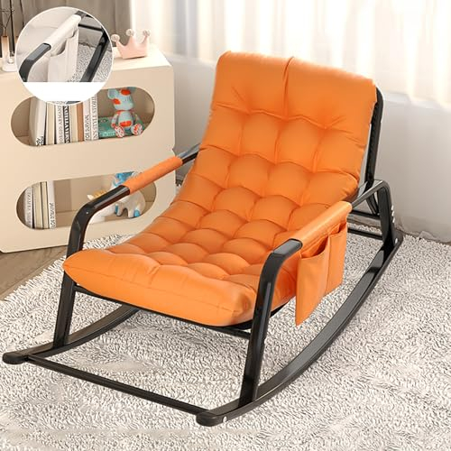 Relaxliege Liegestuhl Gartenliege Schaukelsessel Ergonomische Relaxsessel mit Seitentaschen und Armlehne Liegestuhl wetterfest für Drinnen Draußen Wohnzimmer Schlafzimmer und Balkon. ( Color : Orange