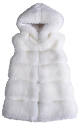 Kunstpelze Weste Damen Elegant Einfarbig Steppweste Ärmellose Fellweste mit Kapuze Dicke Warme Pelzmantel Pelzweste Winter Kunstfell Jacke Faux Fur Mantel Felljacke Winterjacke Pelzjacke Wintermantel