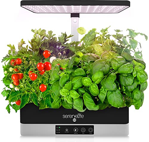 SereneLife Hydroponic Herb Garden - 6 Pod Indoor Kit, Full-Spectrum Grow Light, Adjustable Height, Smart Plant System, Black