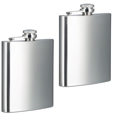 Relaxdays Petite flasque Pratique, Lot de 2, 200 ML, fiole en Acier Inoxydable, pour Vos Excursions, argentée