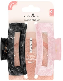 invisibobble Clipstar Eclipse Glossy 2 Stück, Haarspange Schwarz & Rosa für dickes & lockiges Haar, Starker Halt & haarschonend