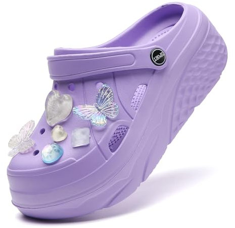 ELIOGN Zuecos con plataforma para mujer, ligeros, deslizantes, deslizantes, zapatos de jardín, Mariposa lila., 36 EU