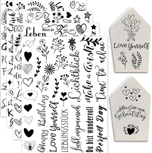 Hongma Rub On Sticker Alltag ca.A5 14x19cm 4PCS Sprüche für Raysin | Rub On Folie Rubons Aufkleber Transfer Transferfolie für Raysin für Keraflott Gips Möbel Glas Holz DIY (Alltag)