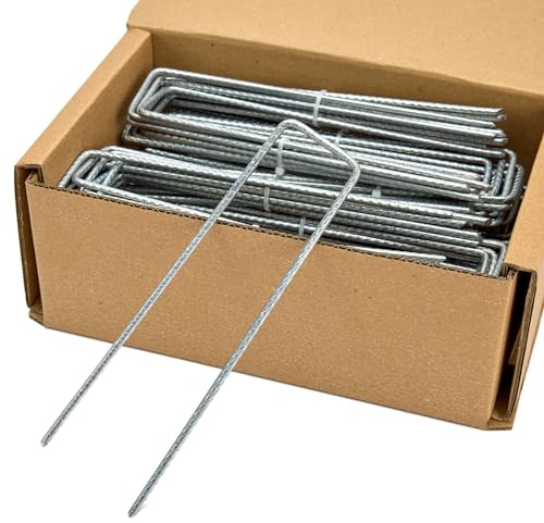 Flandria 50 estacas de fijación de Acero galvanizado dentado, diámetro 4 mm, Altura 20 cm Ancho 5 cm – Grapas con tapicería, fijación de Malla y Redes