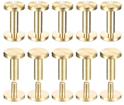 sourcing map Paquete de 10 tornillos Chicago de latón, 4 x 12 x 10 mm, textura de flor, cabeza plana, poste de encuadernación, remaches para manualidades, correa de cinturón de cuero