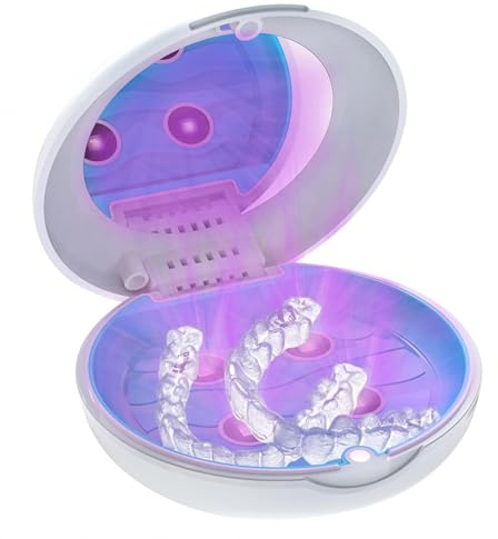 HAZARA Boite Gouttiere Dentaire avec LumièRe De DéSinfection UV, Boite A Dentier DéSinfecte, Nettoie Et éLimine Les Odeurs, Boite Dentier Portable, Parfaitement ProtéGé