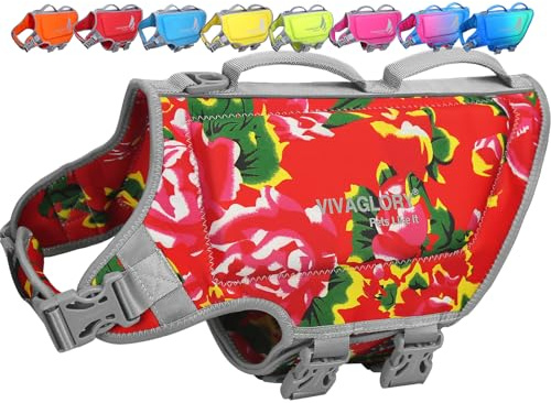 VIVAGLORY Hunde Schwimmweste High Buoyancy Hundeschwimmweste, L, Florarot | Rettungswesten Hunde-Schwimmweste Schwimmweste zum Schwimmen, Auftrieb & Verstellbar for Hund